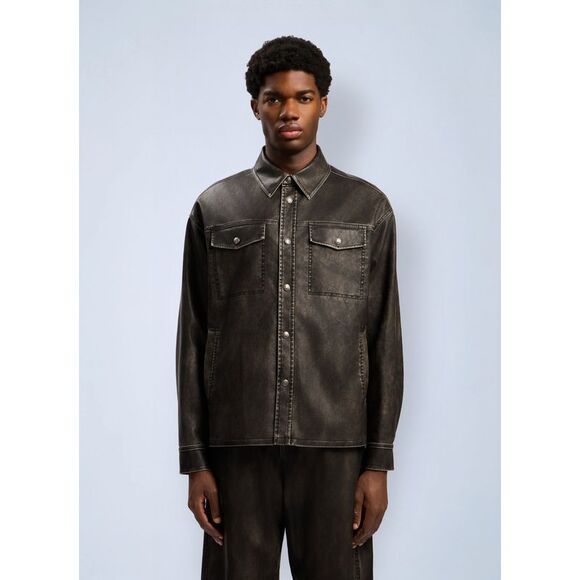 Palm Angels Men Curved Logo Coated Overshirt